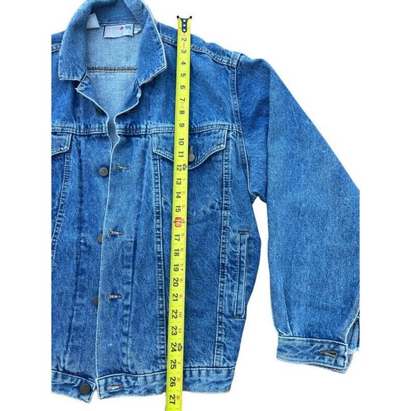 Vintage 80s French Navy Long Sleeve Corduroy Accents Distressed  Denim Jacket M - Picture 5 of 9